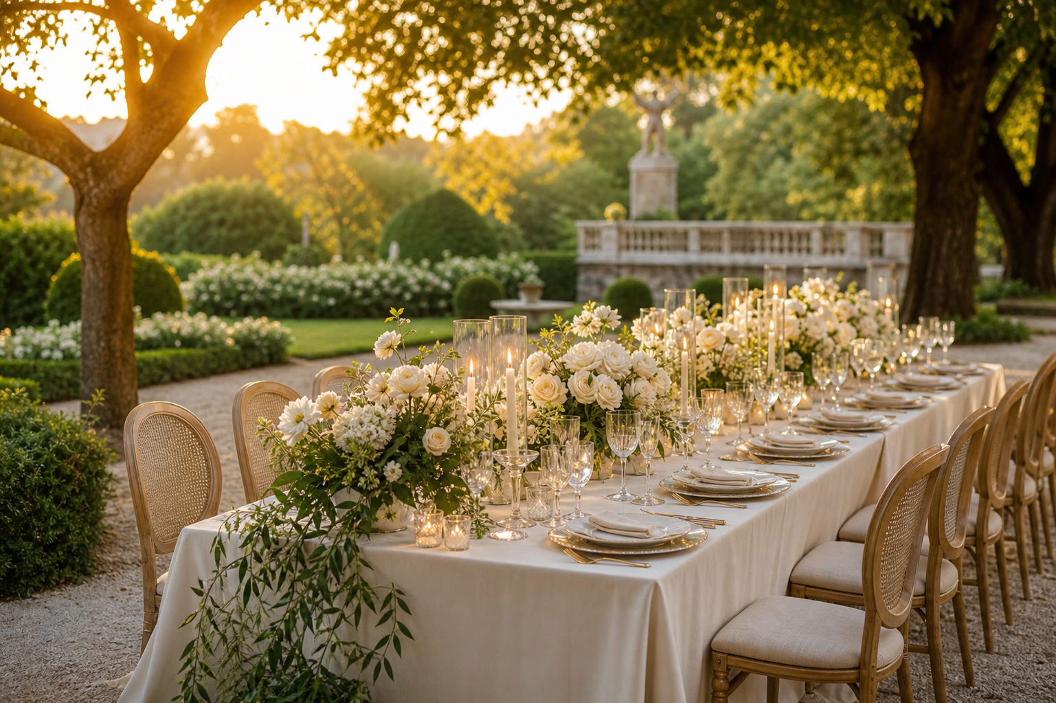 Romantic garden wedding tablescape