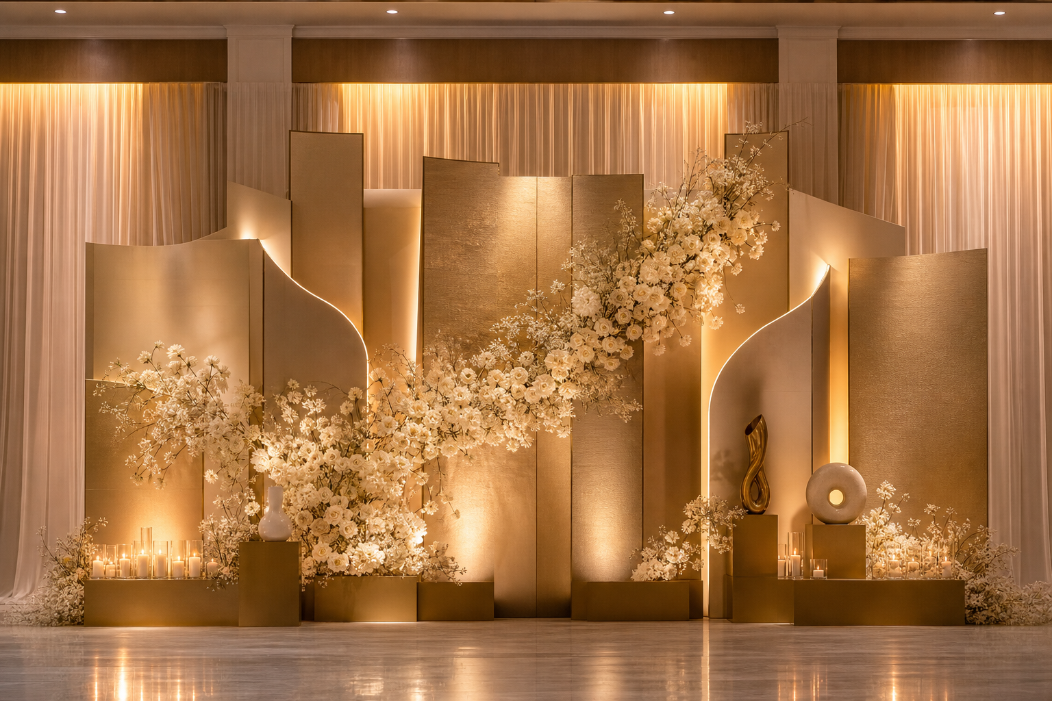 Gilded floral event backdrop